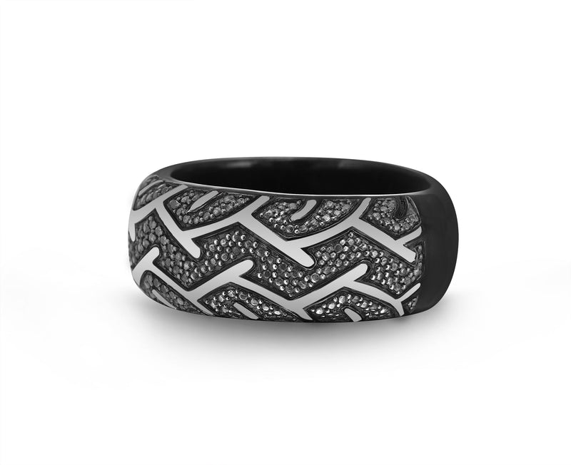 American Muscle Black Rhodium Plated Sterling Silver Tire Tread Black