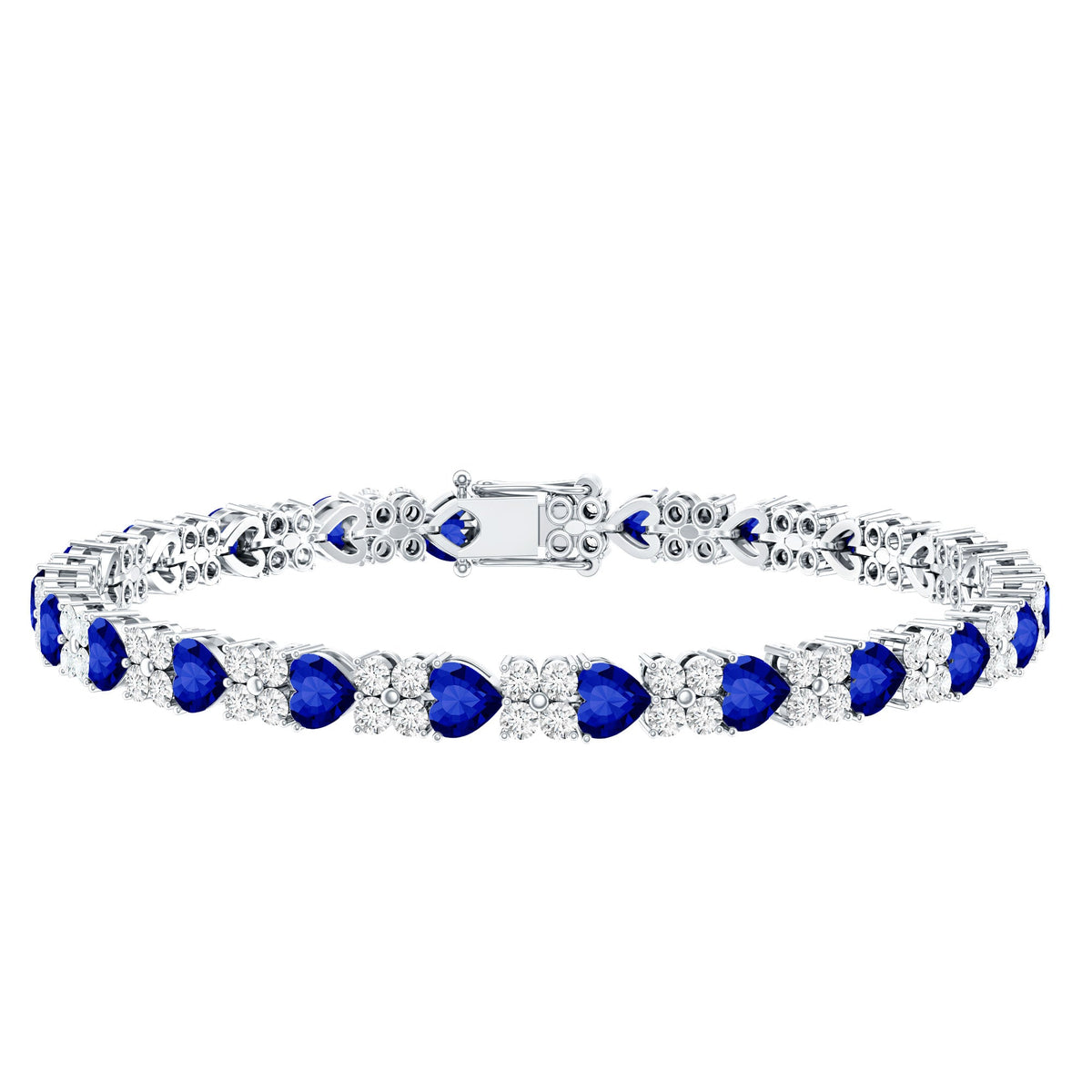 Lab-Created Blue Sapphire Heart Tennis Bracelet with Moissanite