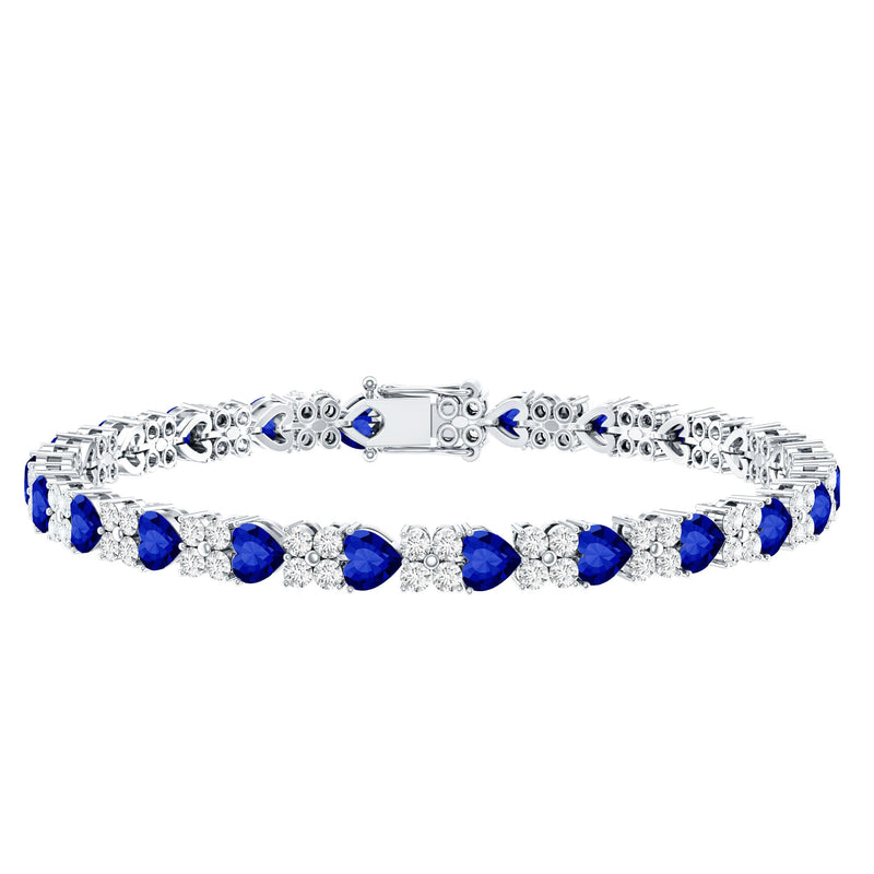 Lab-Created Blue Sapphire Heart Tennis Bracelet with Moissanite