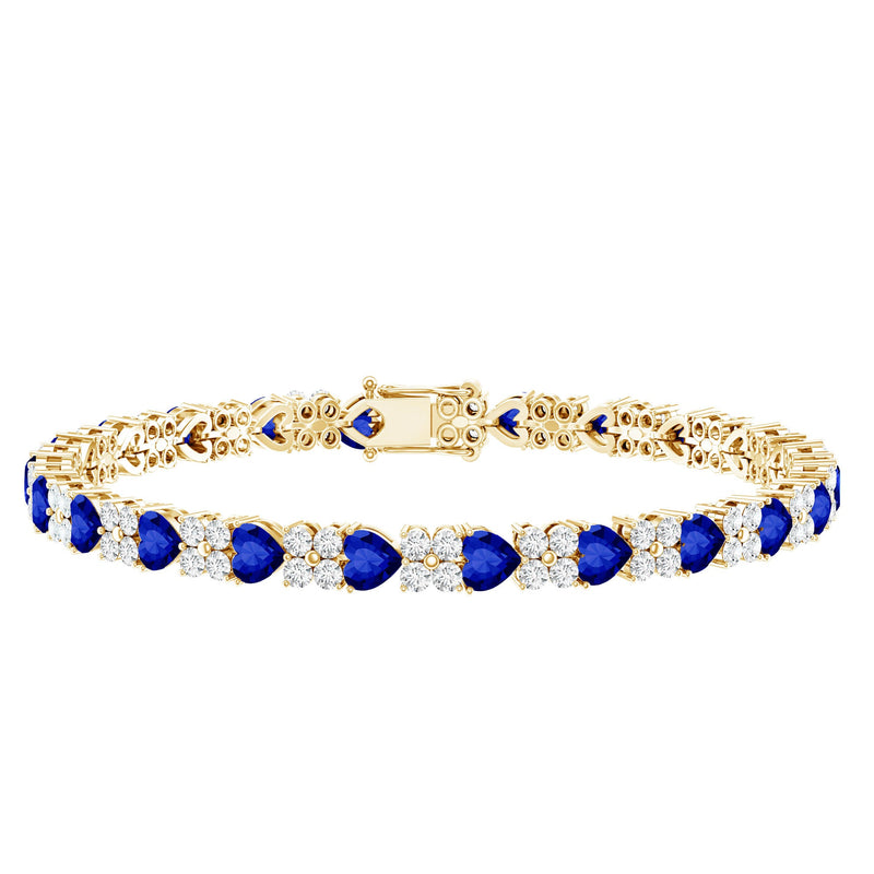Lab-Created Blue Sapphire Heart Tennis Bracelet with Moissanite