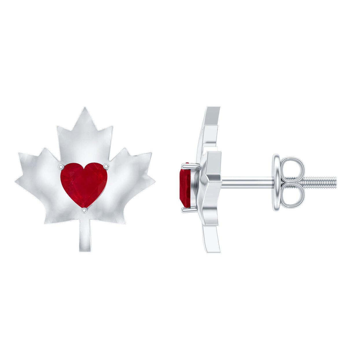 Maple Heart Ruby Stud Earrings