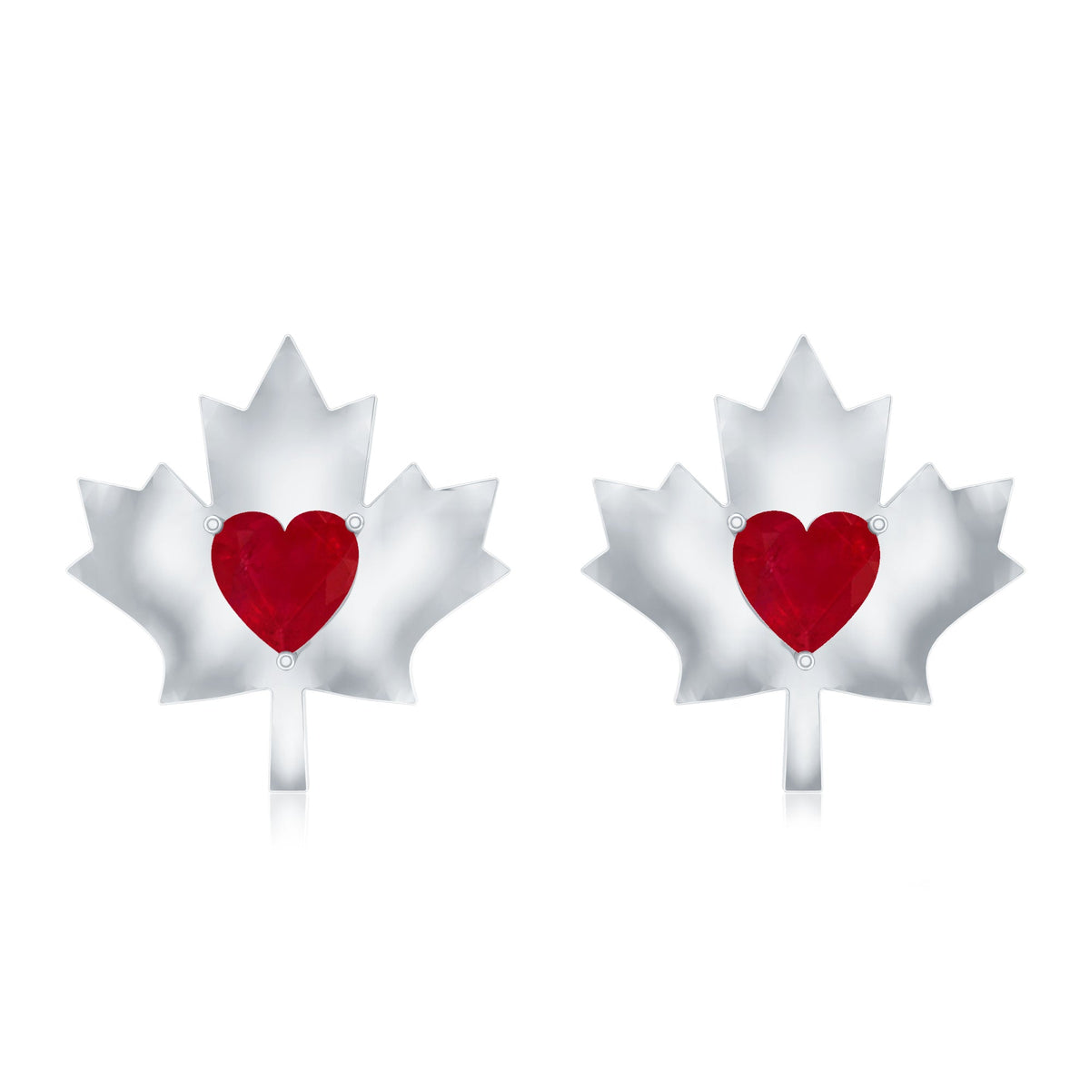 Maple Heart Ruby Stud Earrings