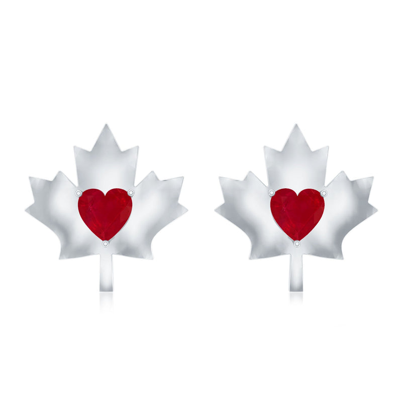 Maple Heart Ruby Stud Earrings
