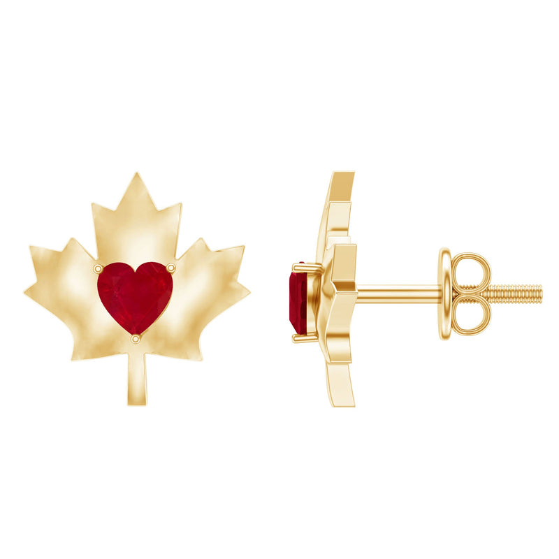 Maple Heart Ruby Stud Earrings