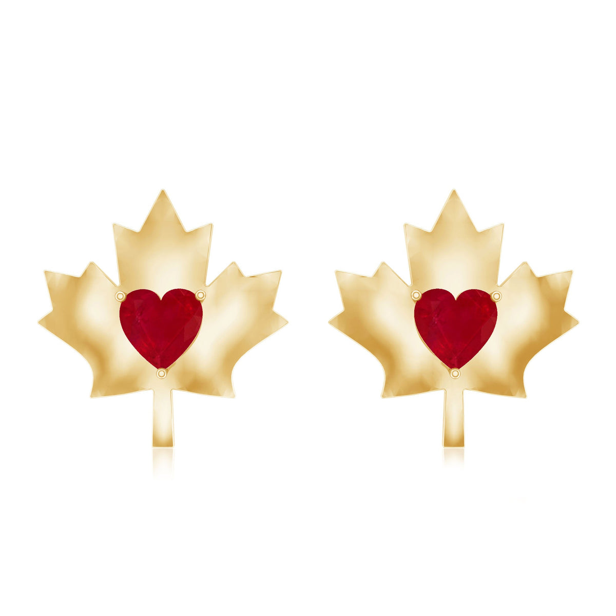 Maple Heart Ruby Stud Earrings