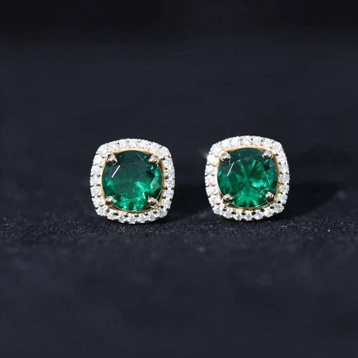 1.60 Carat Lab-Created Emerald & Diamond Halo Stud Earrings