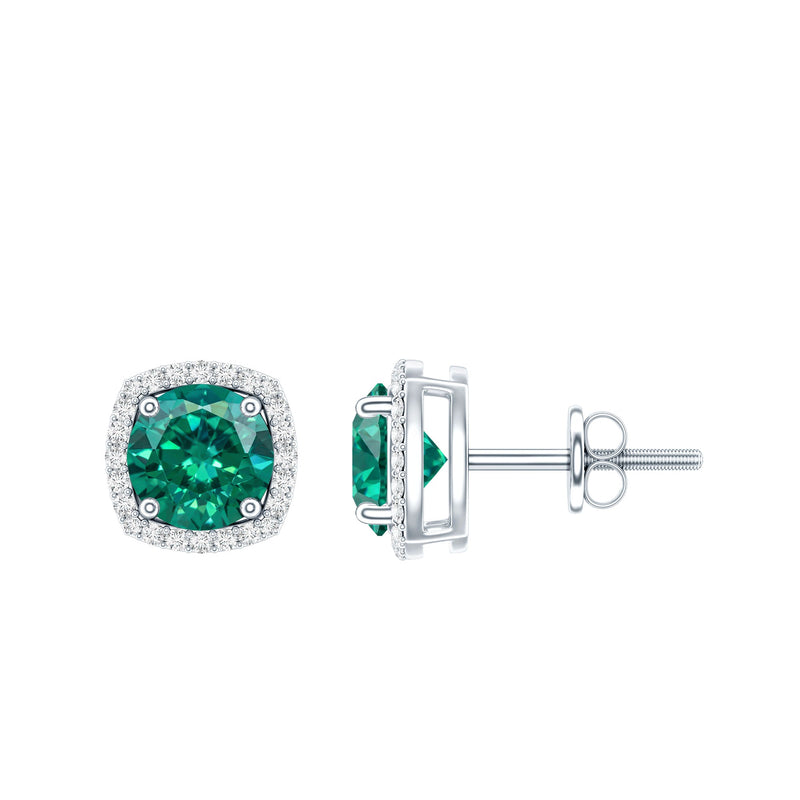 1.60 Carat Lab-Created Emerald & Diamond Halo Stud Earrings