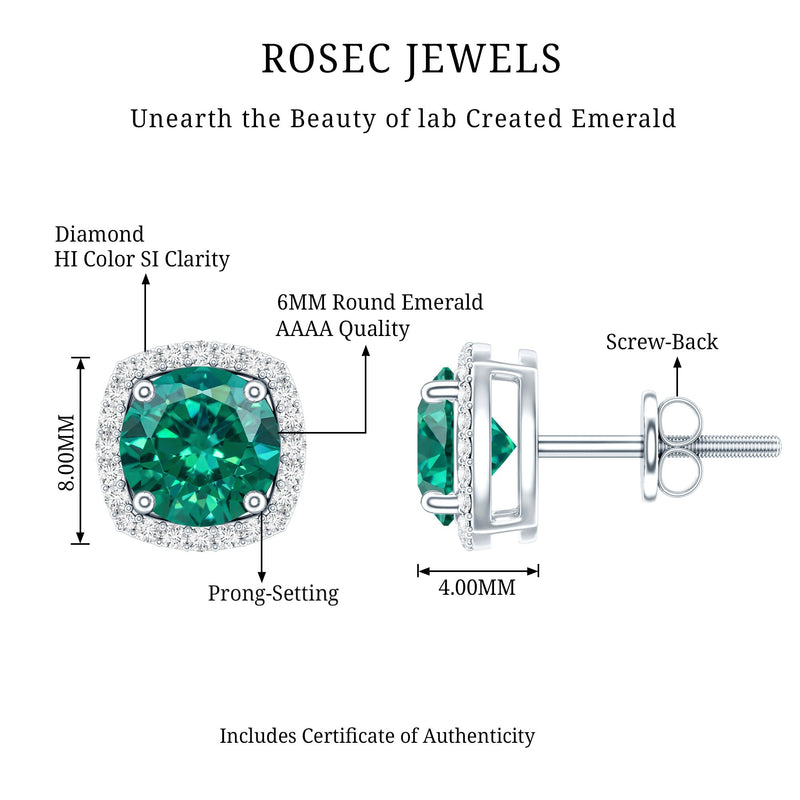 1.60 Carat Lab-Created Emerald & Diamond Halo Stud Earrings