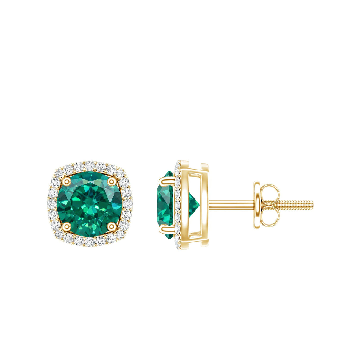 1.60 Carat Lab-Created Emerald & Diamond Halo Stud Earrings