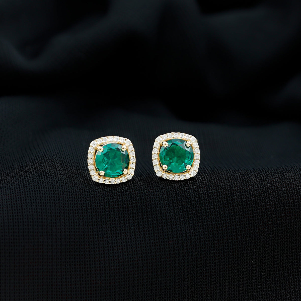 1.60 Carat Lab-Created Emerald & Diamond Halo Stud Earrings