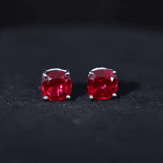 4 Carat Cushion-Cut Lab-Created Ruby Solitaire Stud Earrings