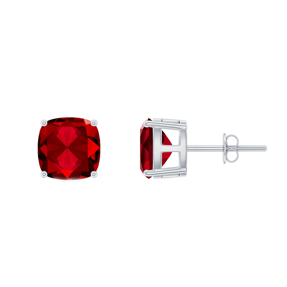 4 Carat Cushion-Cut Lab-Created Ruby Solitaire Stud Earrings