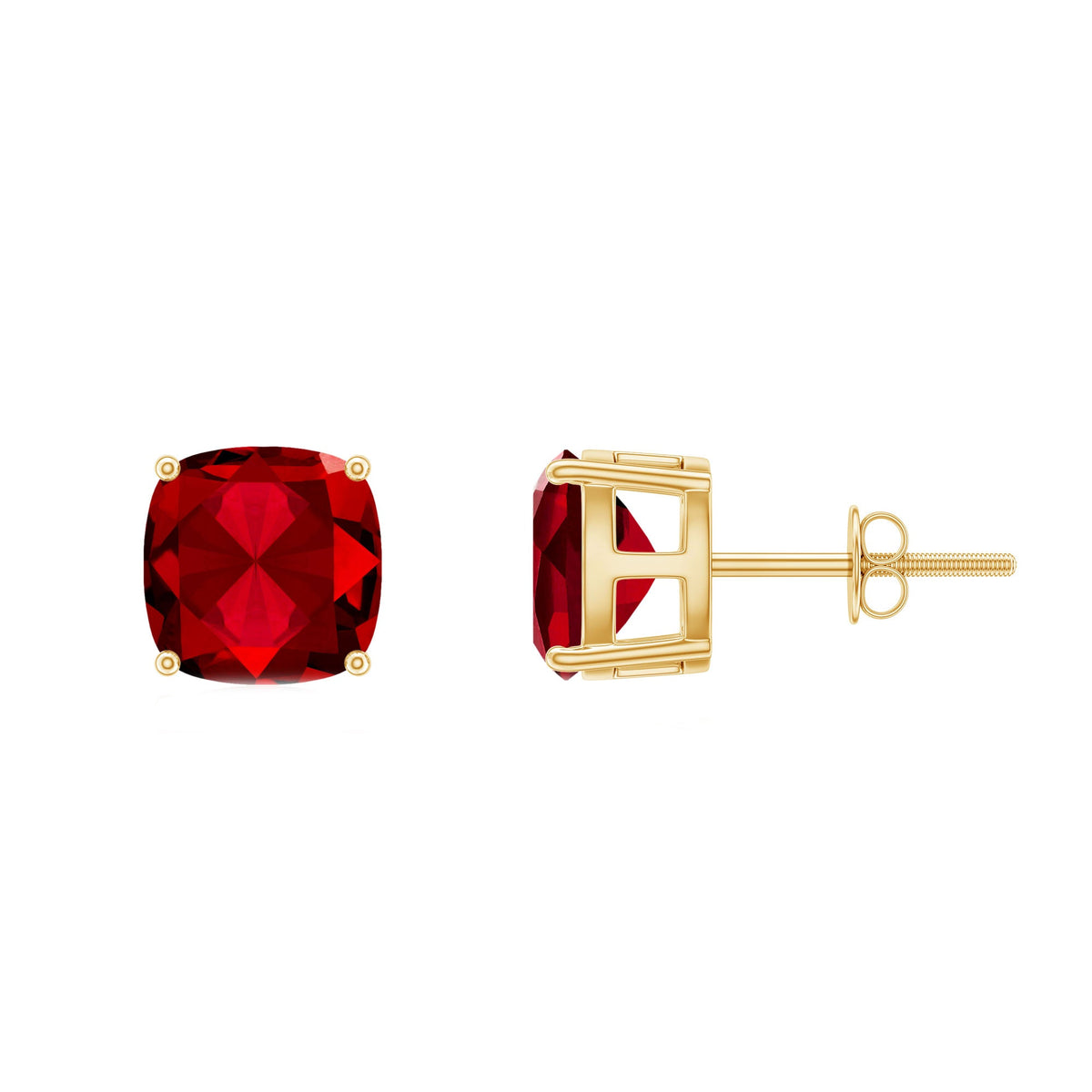 4 Carat Cushion-Cut Lab-Created Ruby Solitaire Stud Earrings