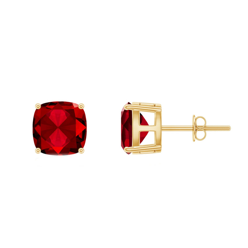 4 Carat Cushion-Cut Lab-Created Ruby Solitaire Stud Earrings