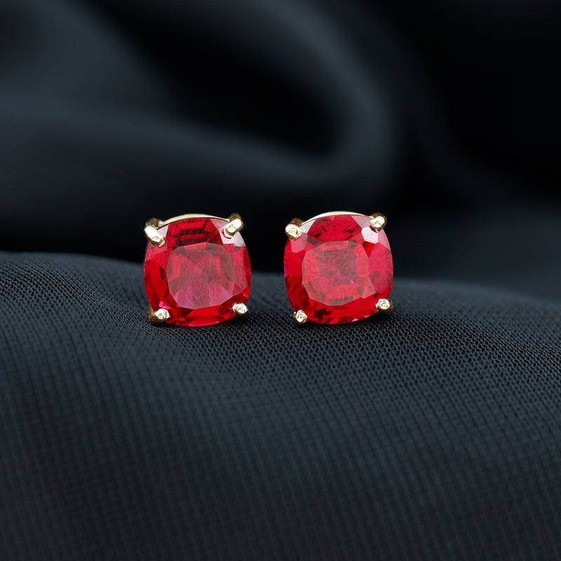 4 Carat Cushion-Cut Lab-Created Ruby Solitaire Stud Earrings
