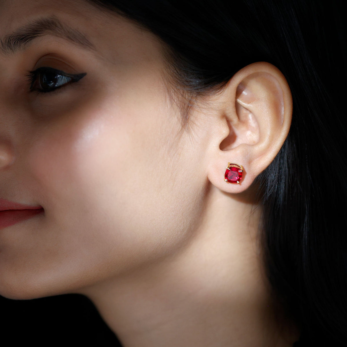 4 Carat Cushion-Cut Lab-Created Ruby Solitaire Stud Earrings