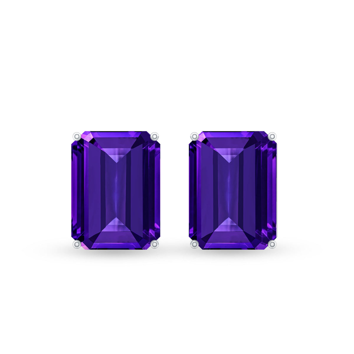 2.80 Carat Emerald-Cut Amethyst Solitaire Stud Earrings