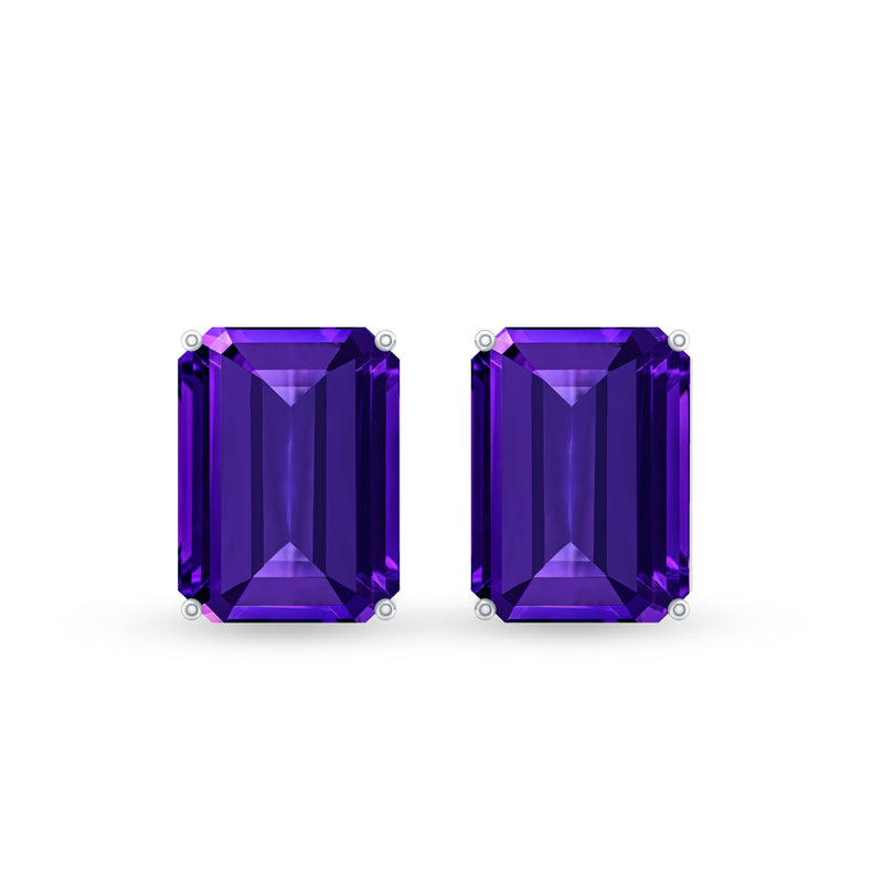 2.80 Carat Emerald-Cut Amethyst Solitaire Stud Earrings