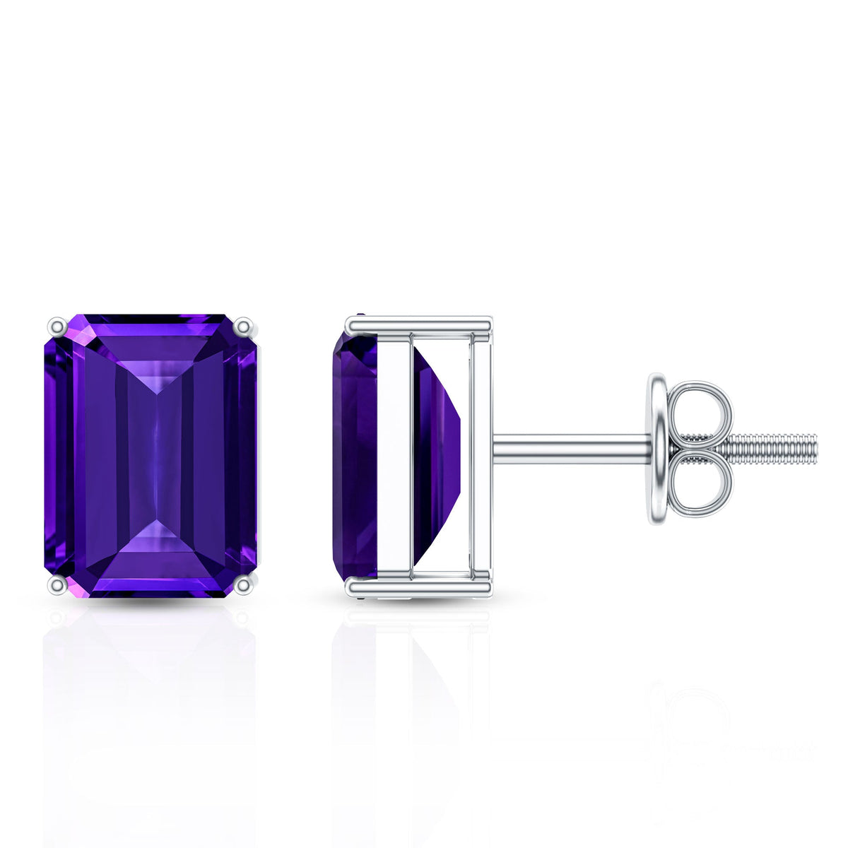 2.80 Carat Emerald-Cut Amethyst Solitaire Stud Earrings