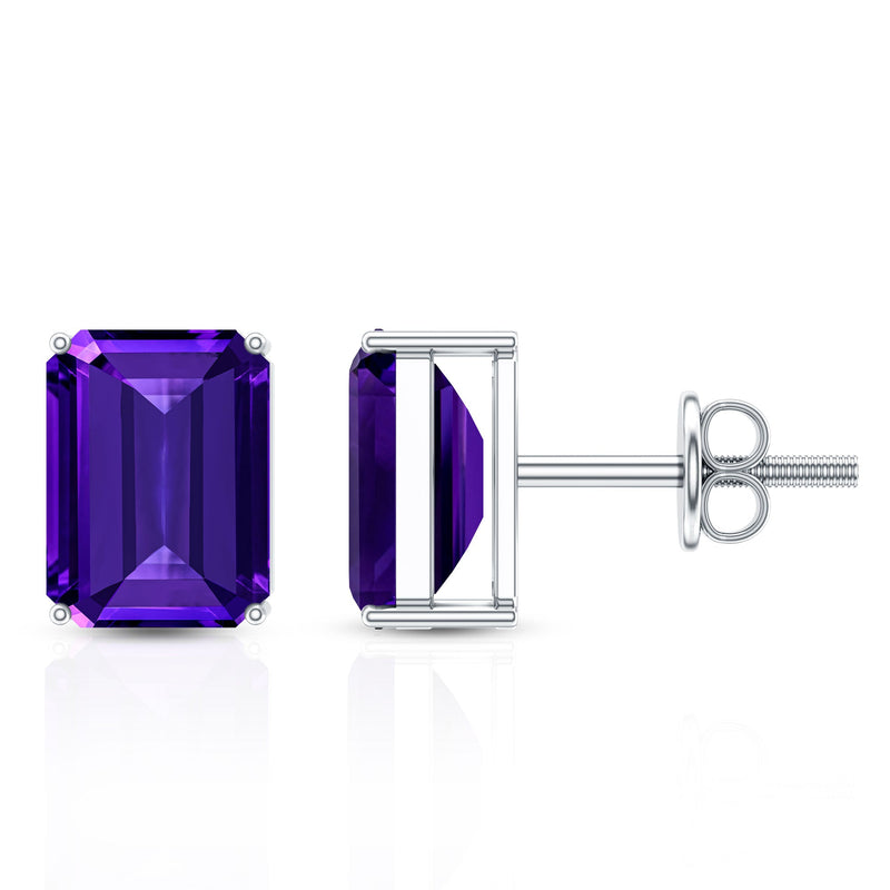 2.80 Carat Emerald-Cut Amethyst Solitaire Stud Earrings