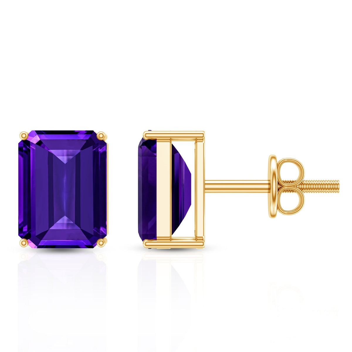 2.80 Carat Emerald-Cut Amethyst Solitaire Stud Earrings