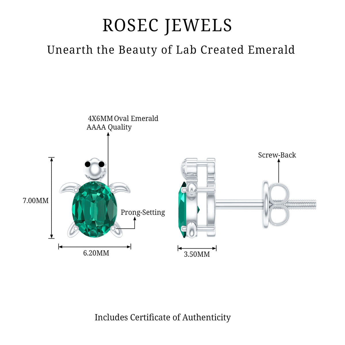 Lab-Created Emerald Turtle Stud Earrings
