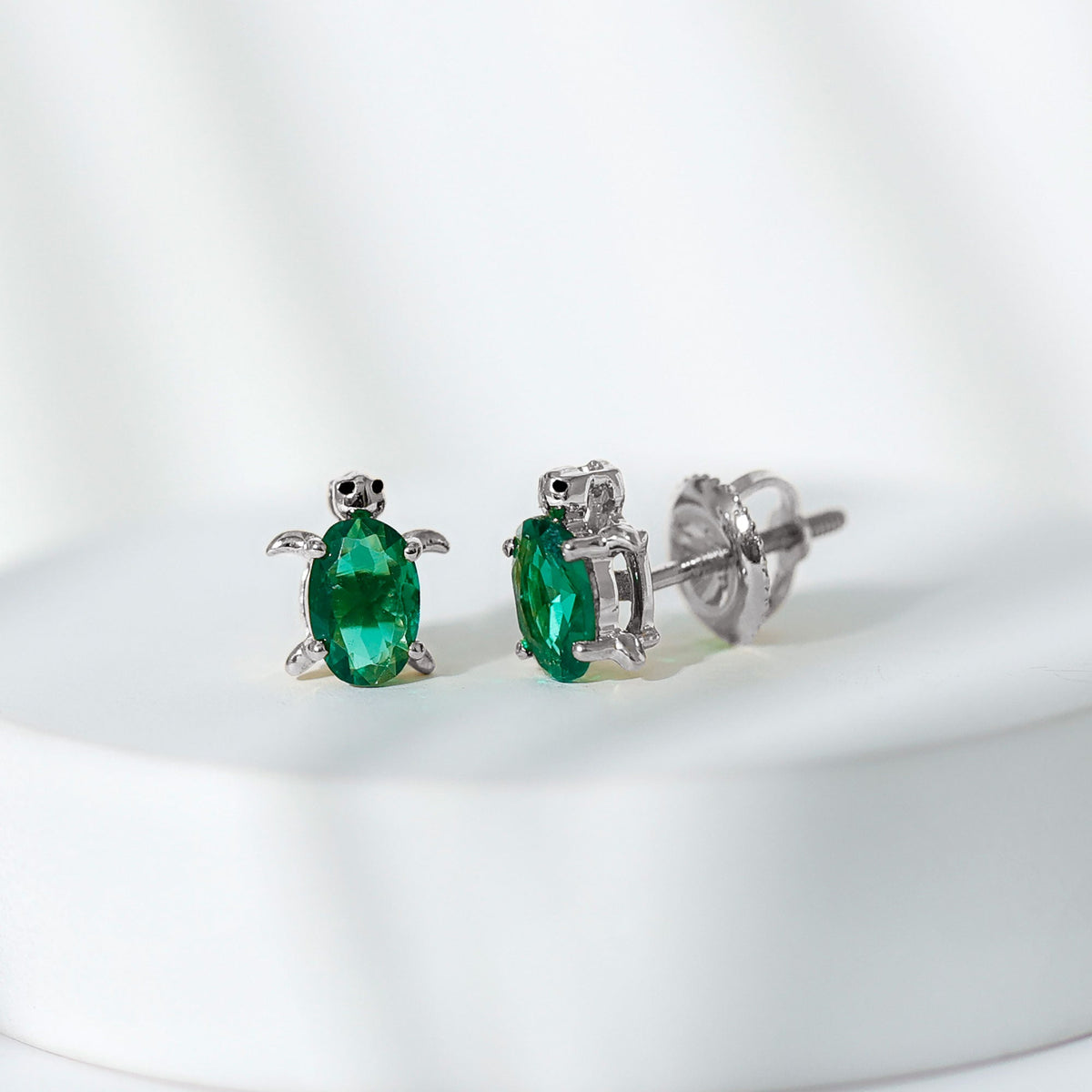 Lab-Created Emerald Turtle Stud Earrings