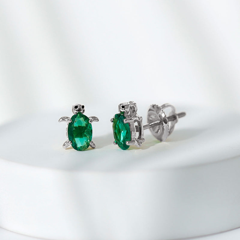 Lab-Created Emerald Turtle Stud Earrings