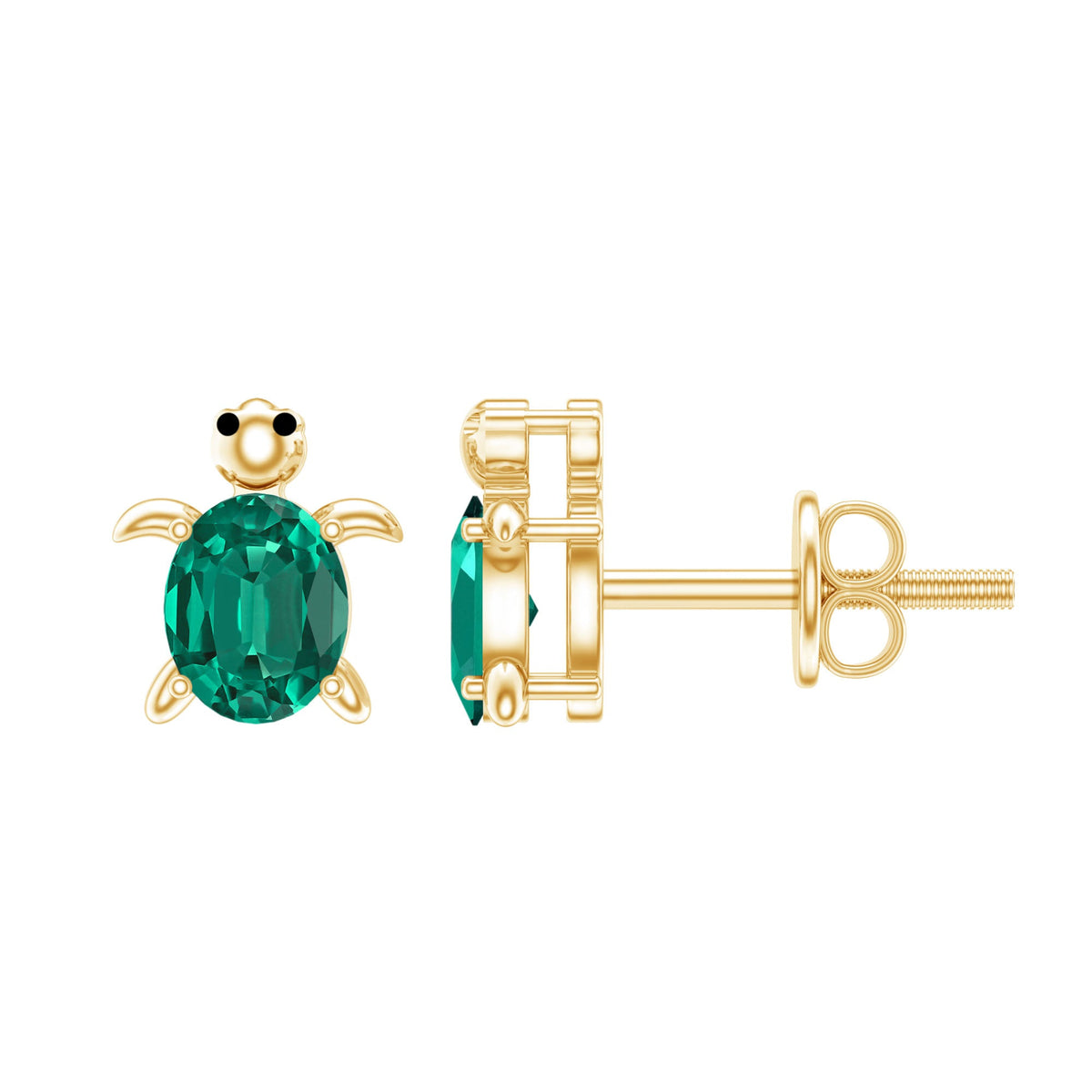 Lab-Created Emerald Turtle Stud Earrings
