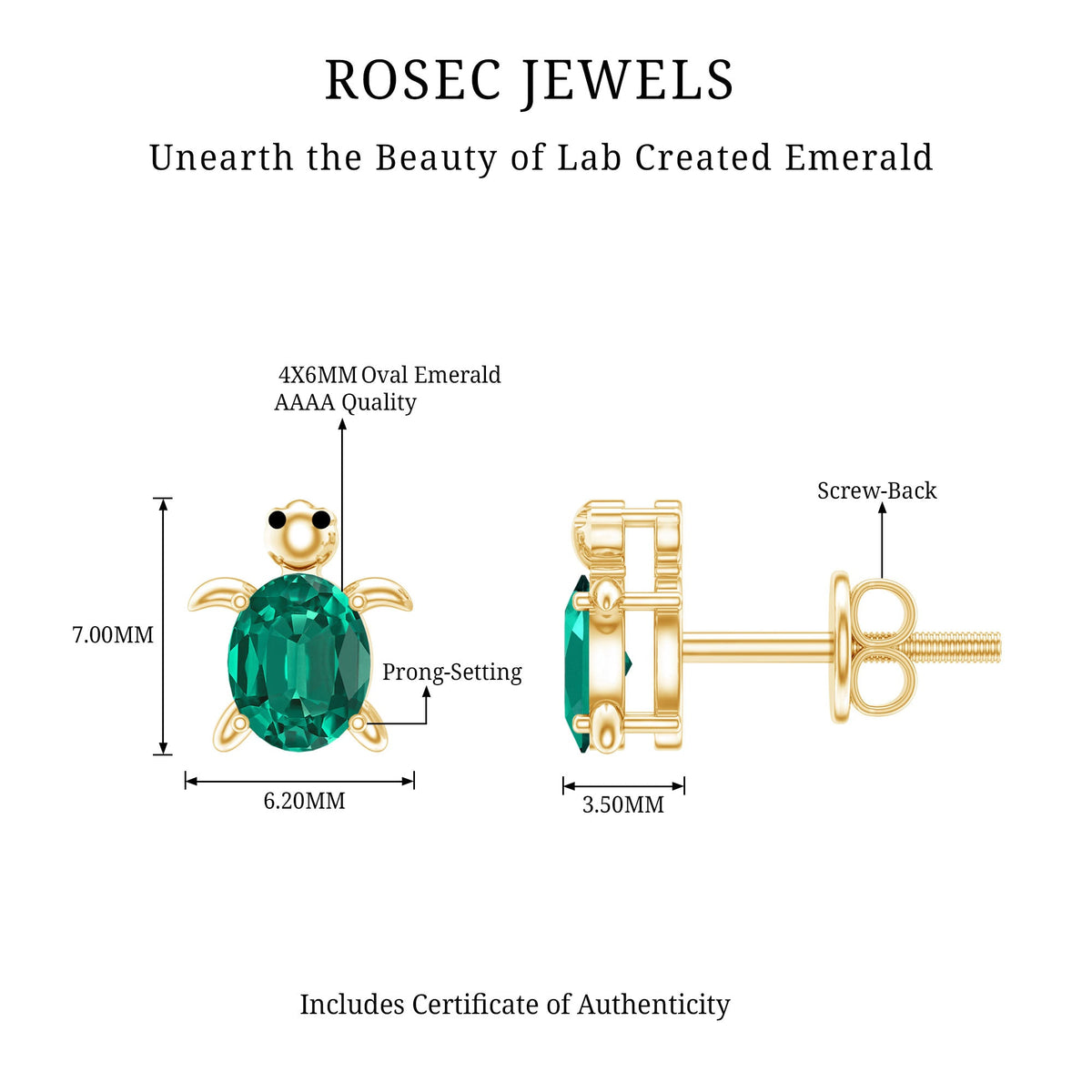 Lab-Created Emerald Turtle Stud Earrings