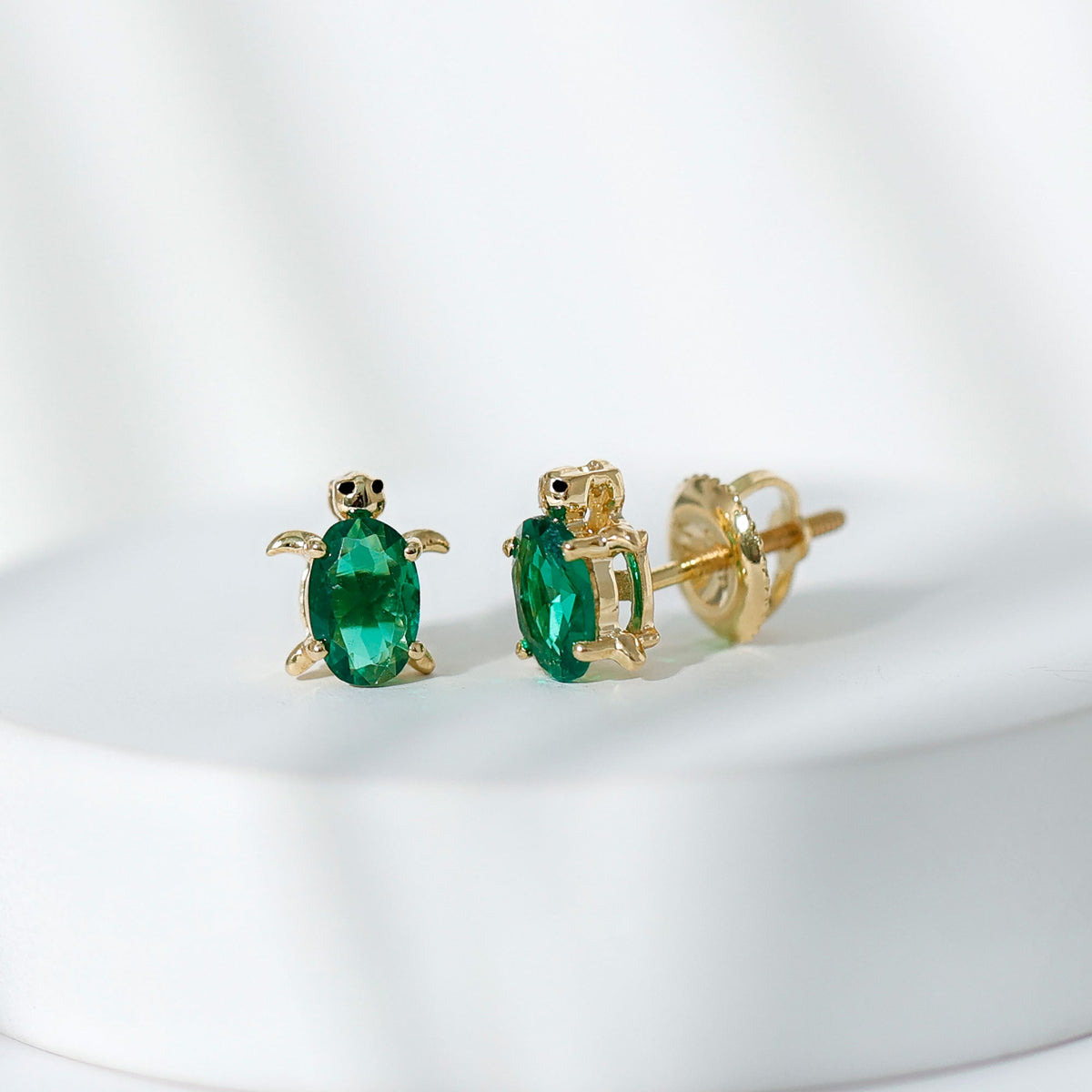 Lab-Created Emerald Turtle Stud Earrings