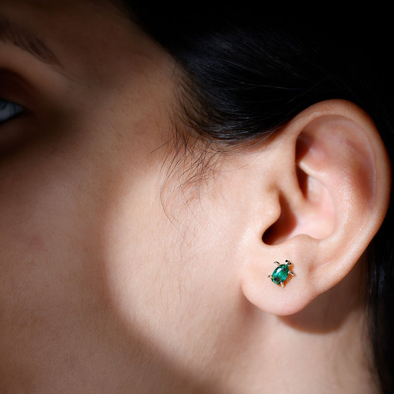 Lab-Created Emerald Turtle Stud Earrings