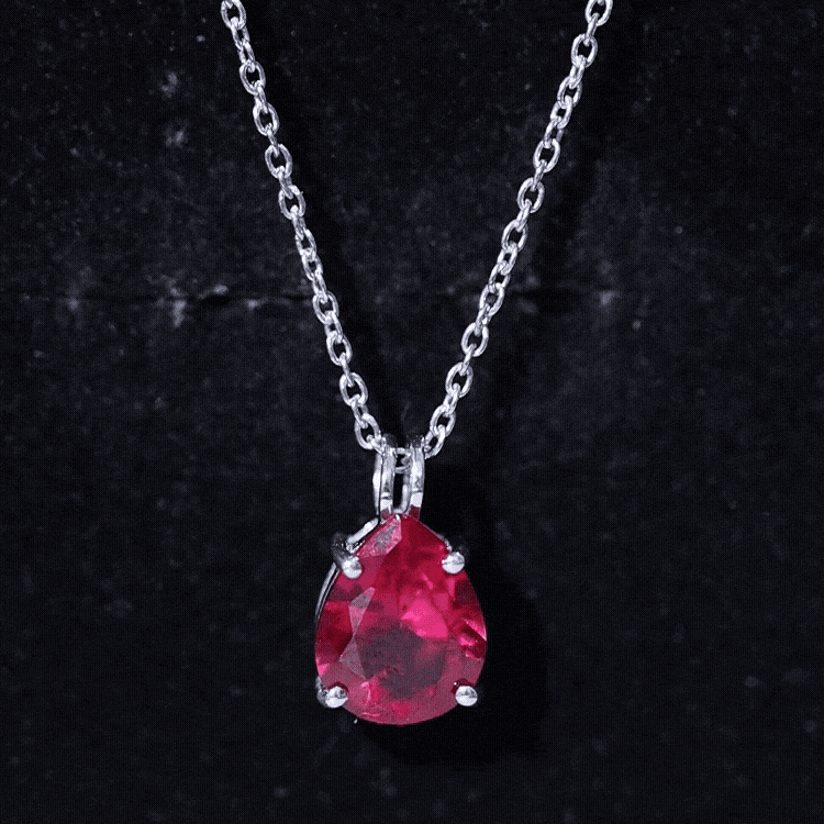 3 Carat Pear Lab-Created Ruby Solitaire Necklace