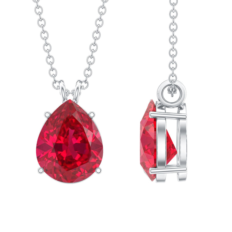 3 Carat Pear Lab-Created Ruby Solitaire Necklace