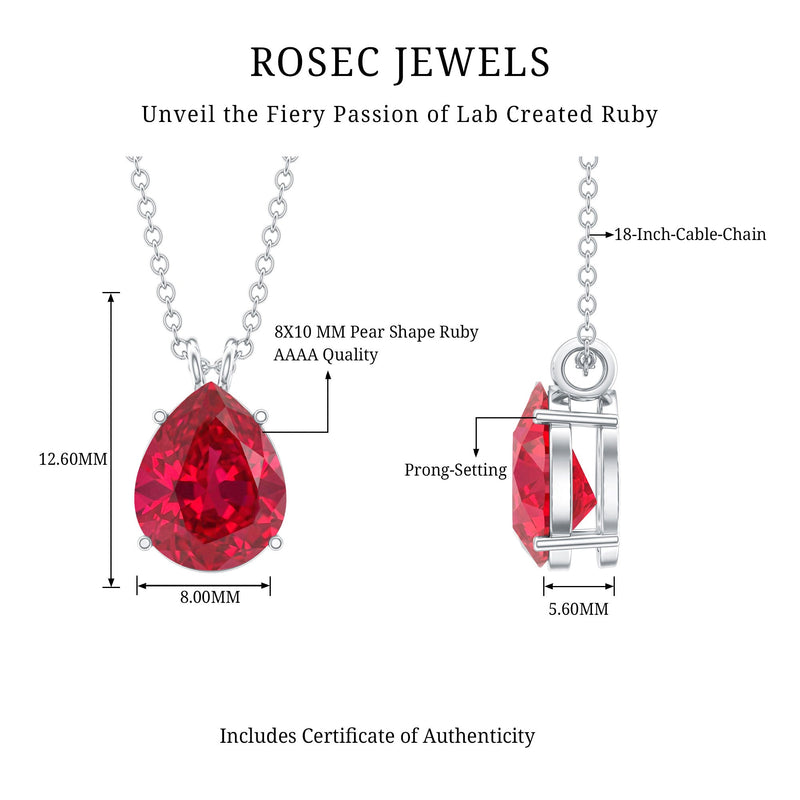 3 Carat Pear Lab-Created Ruby Solitaire Necklace