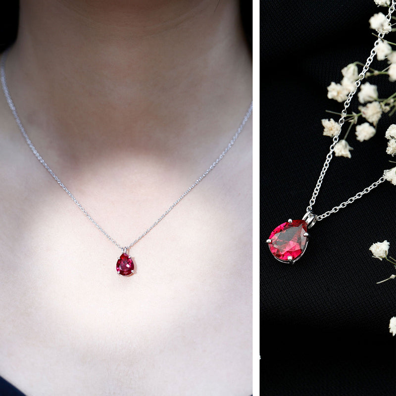 3 Carat Pear Lab-Created Ruby Solitaire Necklace
