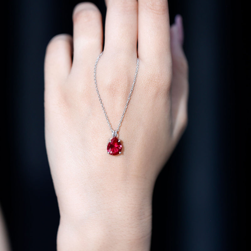 3 Carat Pear Lab-Created Ruby Solitaire Necklace