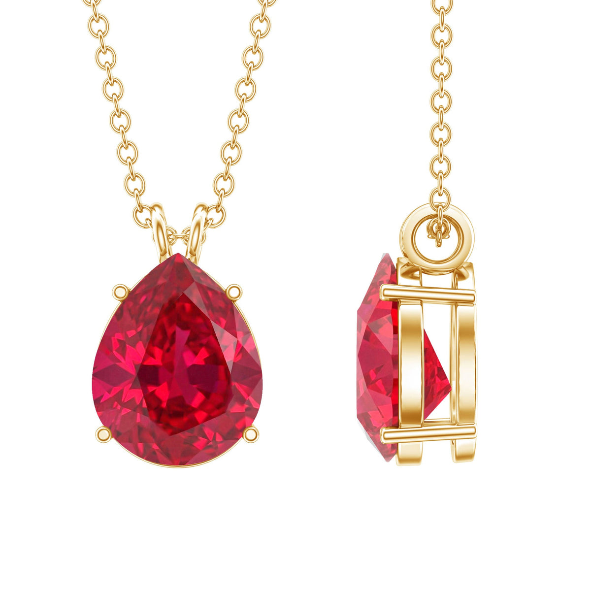 3 Carat Pear Lab-Created Ruby Solitaire Necklace