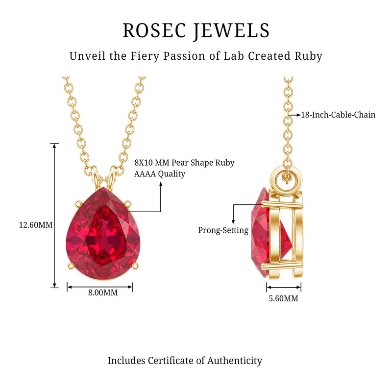 3 Carat Pear Lab-Created Ruby Solitaire Necklace
