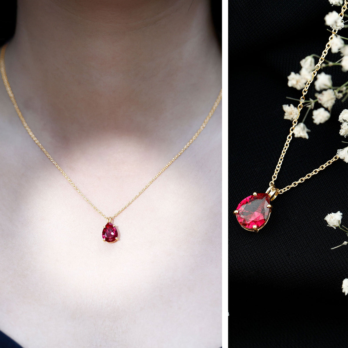 3 Carat Pear Lab-Created Ruby Solitaire Necklace
