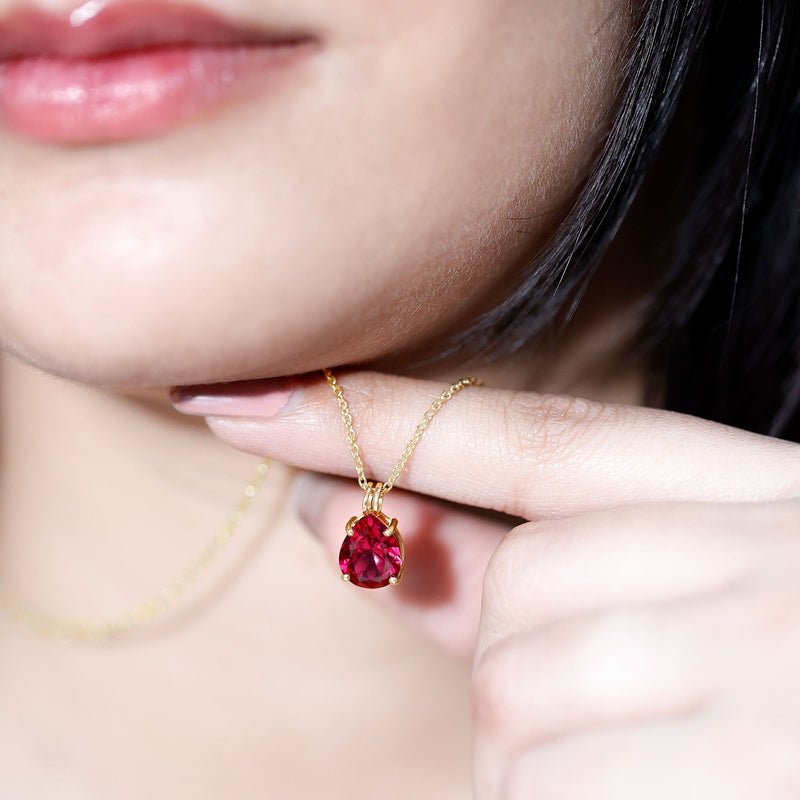 3 Carat Pear Lab-Created Ruby Solitaire Necklace