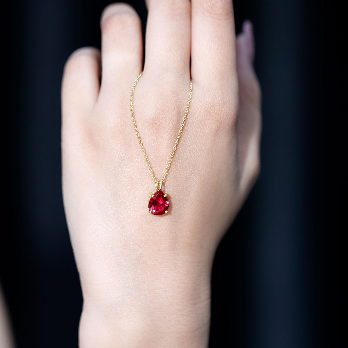 3 Carat Pear Lab-Created Ruby Solitaire Necklace