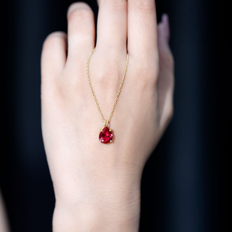 3 Carat Pear Lab-Created Ruby Solitaire Necklace
