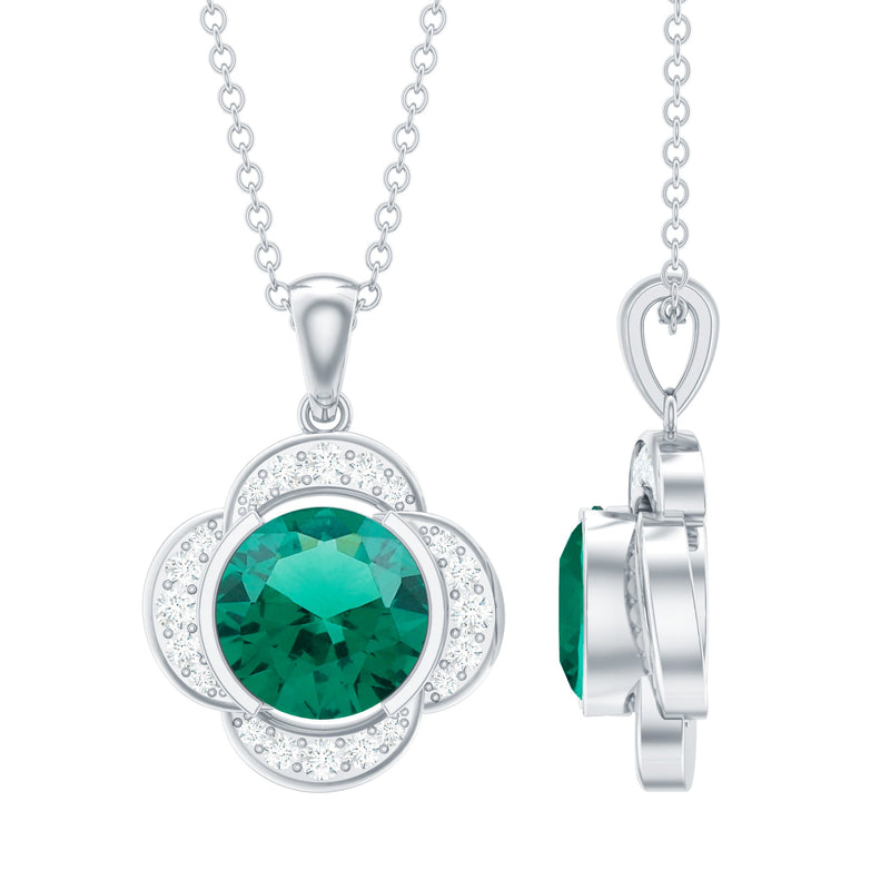 Lab-Created Emerald & Diamond Flower Necklace