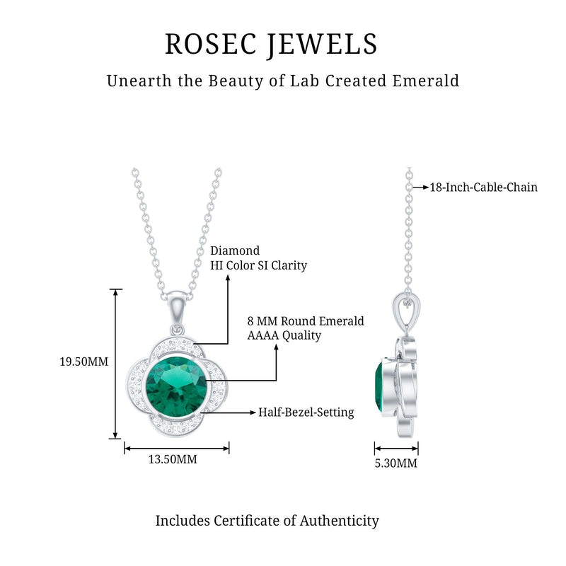 Lab-Created Emerald & Diamond Flower Necklace