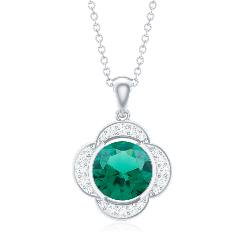 Lab-Created Emerald & Diamond Flower Necklace