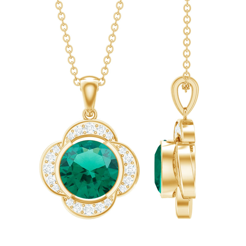Lab-Created Emerald & Diamond Flower Necklace