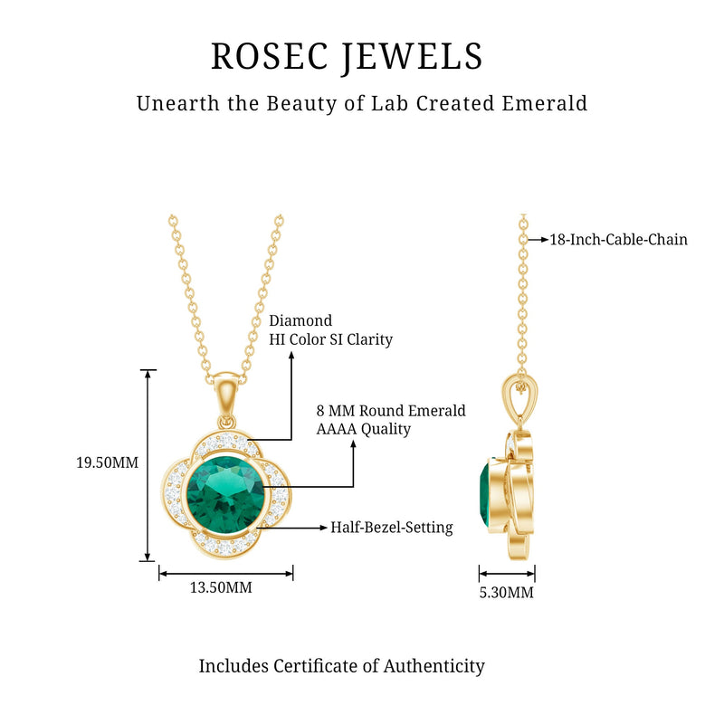 Lab-Created Emerald & Diamond Flower Necklace