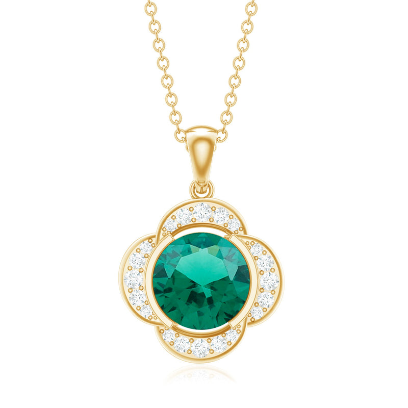 Lab-Created Emerald & Diamond Flower Necklace
