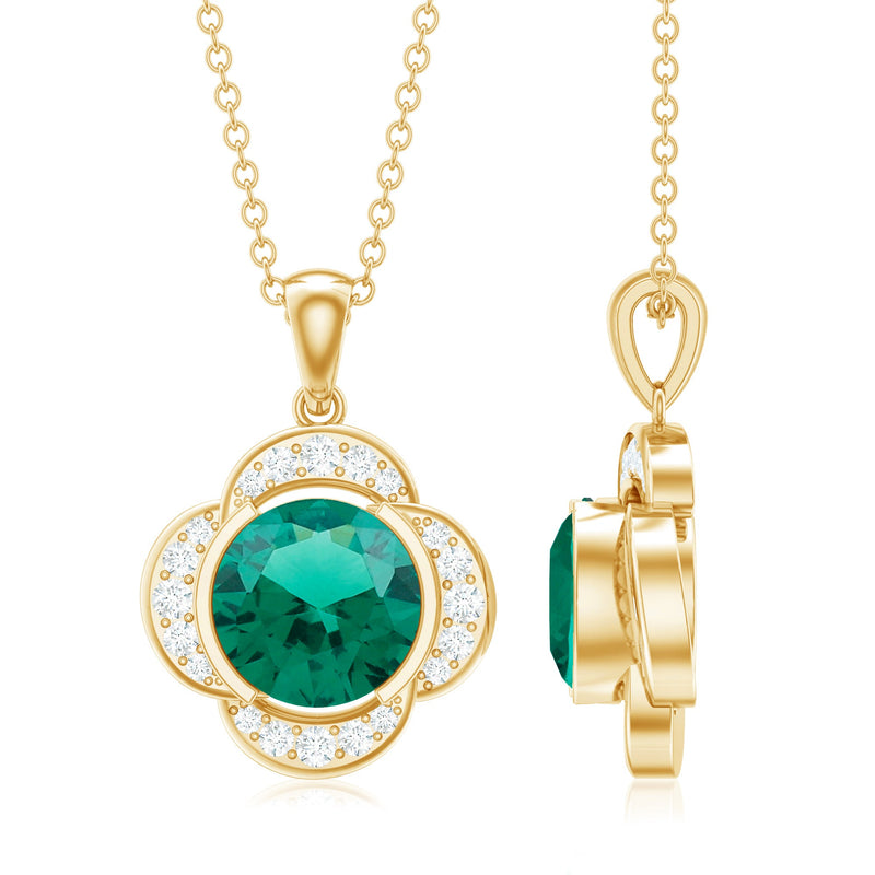 Lab-Created Emerald & Diamond Flower Necklace